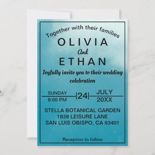 Elegant chic classy blue sky Wedding Invitation Kaart (Voorkant)