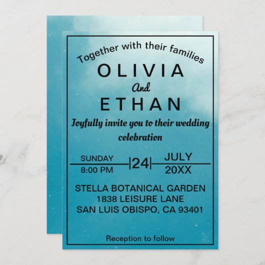 Elegant chic classy blue sky Wedding Invitation Kaart (Voorkant / Achterkant)