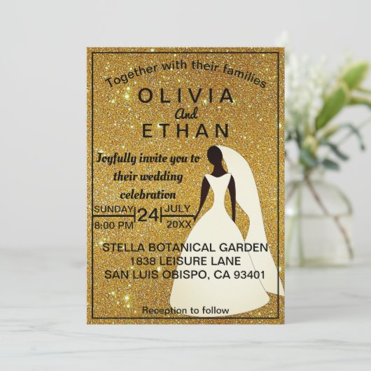 Elegant chic classy rustic gold Wedding Invitation Kaart (Staand voorkant)