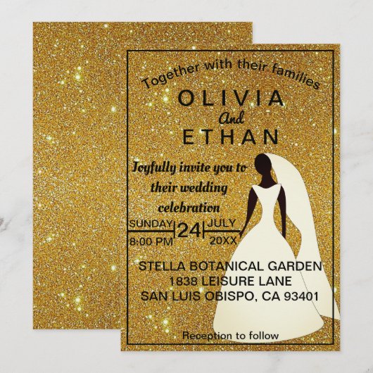 Elegant chic classy rustic gold Wedding Invitation Kaart (Voorkant / Achterkant)