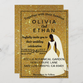 Elegant chic classy rustic gold Wedding Invitation Kaart