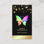 Elegant Chic Confetti Black Gold Rainbow Butterfly Visitekaartje (Voorkant)