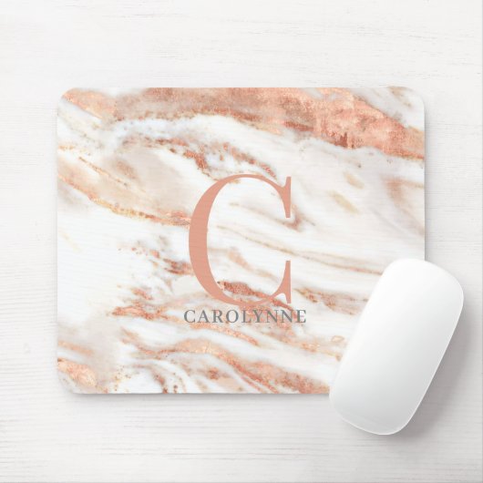 Elegant Chic Copper Roos Gold Marble Monogram Muismat (Met muis)