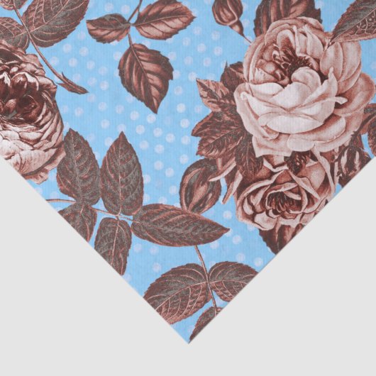 Elegant  Chic Copper Roos op blauw Tissuepapier (Detail)