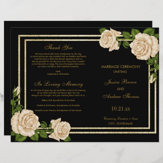 Elegant Chic Corner Ivory Rozen Wedding Programme (Voorkant / Achterkant)