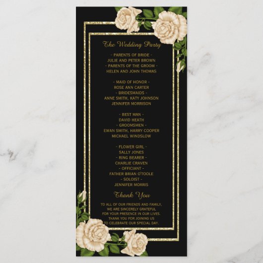 Elegant Chic Corner Ivory Rozen Wedding Programme Programmakaart (Achterkant)