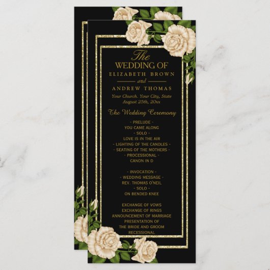 Elegant Chic Corner Ivory Rozen Wedding Programme Programmakaart (Voorkant / Achterkant)