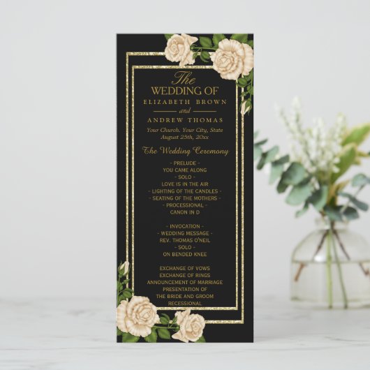 Elegant Chic Corner Ivory Rozen Wedding Programme Programmakaart (Staand voorkant)