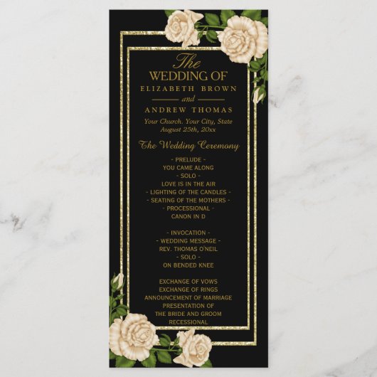 Elegant Chic Corner Ivory Rozen Wedding Programme Programmakaart (Voorkant)