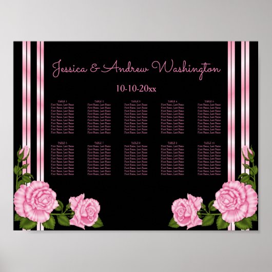 Elegant Chic Corner Rose Bouquet Seating Chart Poster (Voorkant)