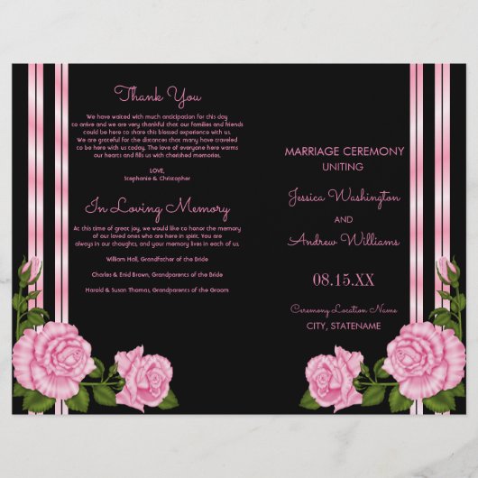 Elegant Chic Corner Rose Bouquet Wedding Programme (Voorkant)