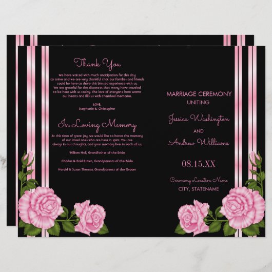 Elegant Chic Corner Rose Bouquet Wedding Programme (Voorkant / Achterkant)