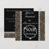 ELEGANT CHIC CUSTOM 50th Birthday Invitation BLING Kaart (Voorkant / Achterkant)
