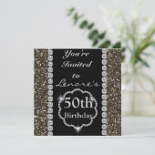 ELEGANT CHIC CUSTOM 50th Birthday Invitation BLING Kaart (Staand voorkant)