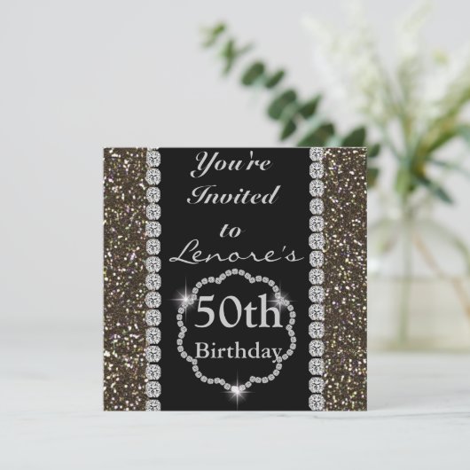 ELEGANT CHIC CUSTOM 50th Birthday Invitation BLING Kaart (Staand voorkant)