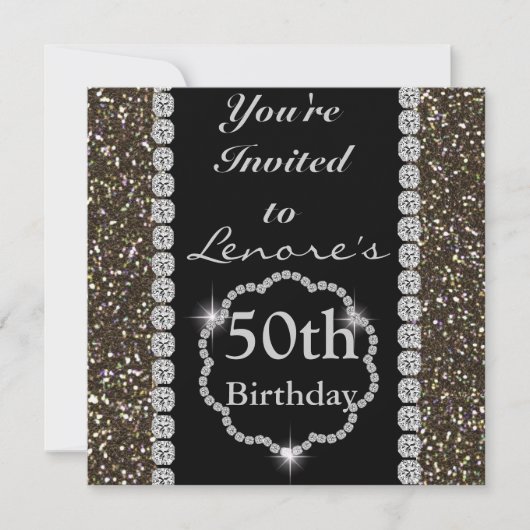 ELEGANT CHIC CUSTOM 50th Birthday Invitation BLING Kaart (Voorkant)