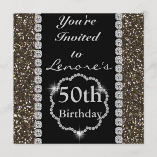 ELEGANT CHIC CUSTOM 50th Birthday Invitation BLING Kaart