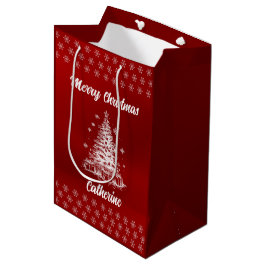 Elegant Chic Cute Modern Festive Red and White Medium Cadeauzakje