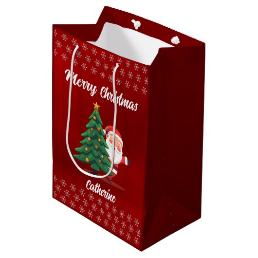 Elegant Chic Cute Modern Festive Red Green Medium Cadeauzakje (Voorkant Gekanteld)