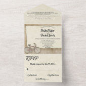 Elegant Chic  Cycling Rustic Wood Wedding All In One Uitnodiging (Binnen)
