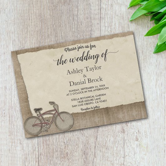 Elegant Chic  Cycling Rustic Wood Wedding Kaart