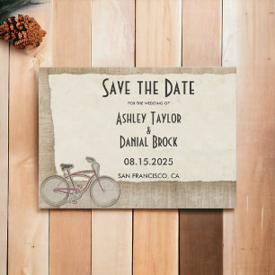 Elegant Chic  Cycling Rustic Wood Wedding Save The Date