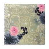 Elegant Chic Damask Butterflies Flowers Tegeltje (Voorkant)