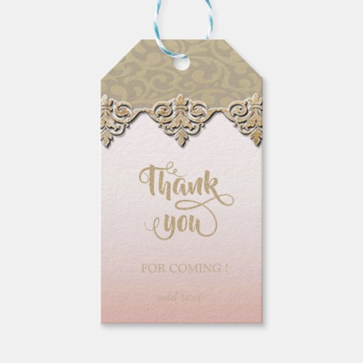 Elegant Chic, Damask, Glittery, Hartelijk dank Cadeaulabel (Voorkant)