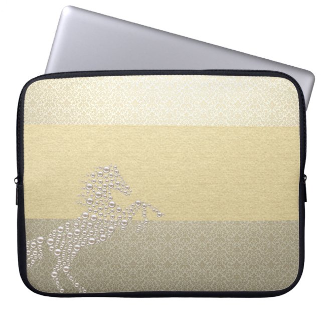 Elegant Chic Damask Horse Pearls Laptop Sleeve (Voorkant)