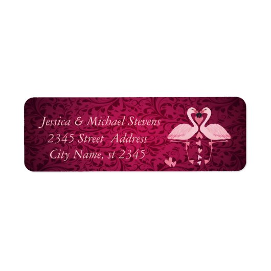 Elegant chic damask  romantische flamingos etiket (Voorkant)