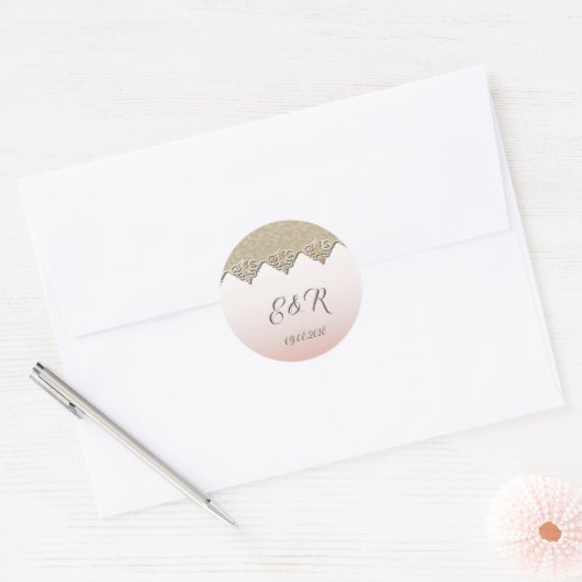 Elegant Chic Damask Ronde Sticker (Envelop)
