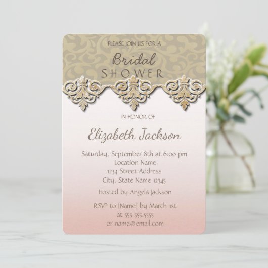 Elegant Chic Damask Vrijgezellenfeest Kaart (Staand voorkant)