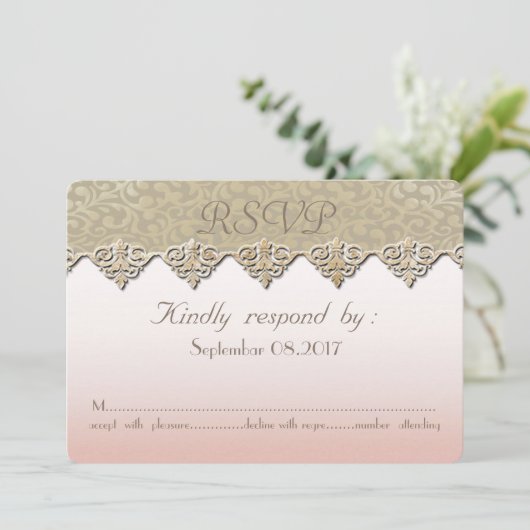 Elegant Chic Damask Wedding RSVP-kaart Kaart (Staand voorkant)