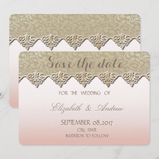 Elegant Chic Damask Wedding Save the date (Voorkant / Achterkant)