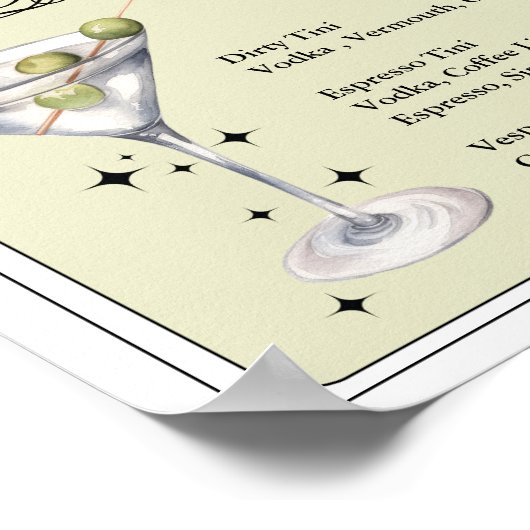 Elegant Chic Dirty Martini Bar Sign Poster (Hoek)