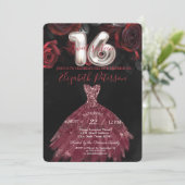 Elegant Chic Dress Red Roses Sweet 16 Party Kaart (Staand voorkant)