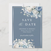 Elegant Chic Dusty Blue Boho Floral Save the Date (Voorkant)