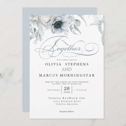 Elegant Chic Dusty Blue Floral Kaart (Voorkant / Achterkant)