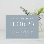 Elegant Chic Dusty Blue Wedding Date Save the Date (Staand voorkant)