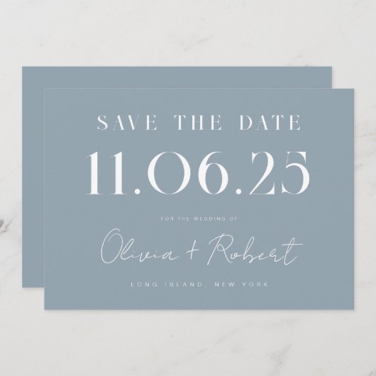 Elegant Chic Dusty Blue Wedding Date Save the Date (Voorkant / Achterkant)