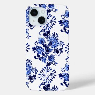 Elegant Chic Dutch Delft Blue Floral Art Patroon iPhone 15 Case