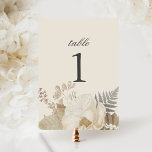 Elegant Chic Ecru Boho Bloemen Tafel Nummer Kaart<br><div class="desc">Dit mooie trouwbord kenmerkt een rand van boho bloemen in subtiele neutrale tonen met klassieke typografie. De kaart is aan beide zijden hetzelfde. Kaarthouders van catering- of partijleveranciers gebruiken... OF u kunt elegante fotokaders kopen om op lijsten (beschikbaar bij een vaartuig en andere huisopslag) te plaatsen. Zie hieronder voor meer...</div>