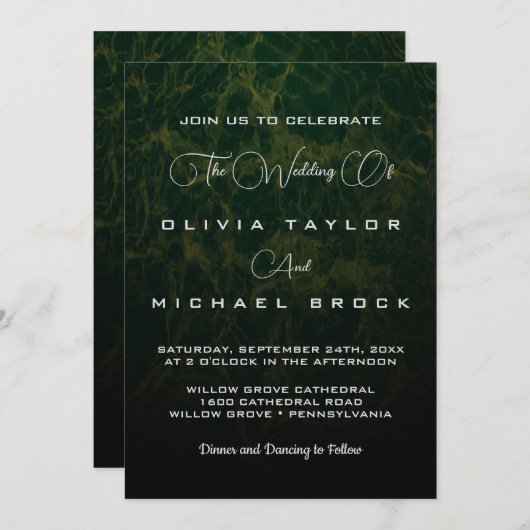 Elegant chic, eenvoudig, formeel, groen huwelijk kaart (Voorkant / Achterkant)