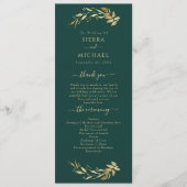 Elegant Chic Emerald Green Gold Foliage Wedding Programmakaart (Voorkant)