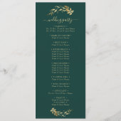 Elegant Chic Emerald Green Gold Foliage Wedding Programmakaart (Achterkant)