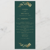 Elegant Chic Emerald Green Gold Wedding Reception Menu (Voorkant)