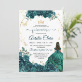 Elegant Chic Emerald Groen Rozen Goud Quinceanera Kaart (Staand voorkant)
