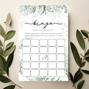 Elegant Chic Eucalyptus Botanical Bingo Game Kaart