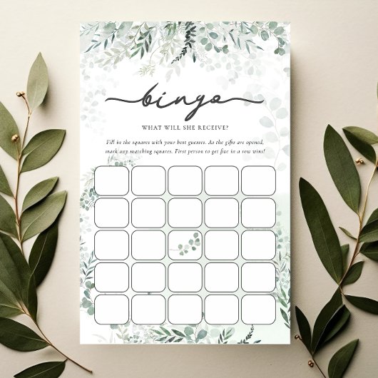 Elegant Chic Eucalyptus Botanical Bingo Game Kaart