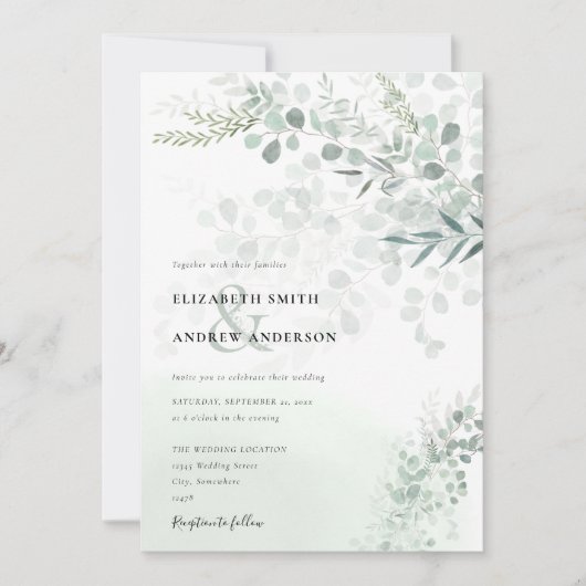 Elegant Chic Eucalyptus Botanische QR code Weddens Kaart (Voorkant)